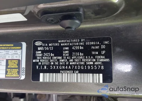 2013 Kia Optima Ex z USA, uszkodzony, nr VIN 5XXGN4A7XDG195578